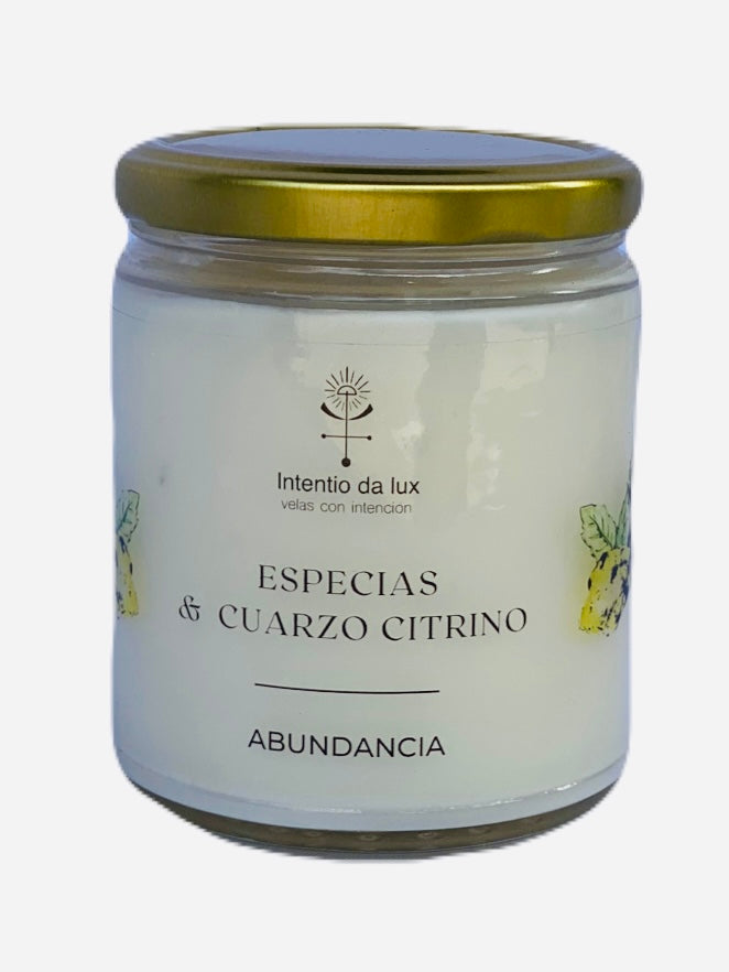 VELA ESPECIES Y CUARZO CITRINO "ABUNDANCIA"